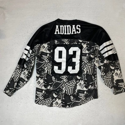 Adidas Hockey Jersey 93 Sportswear Black White Graphic XS Mesh Long Sleeve - Image 1 of 4