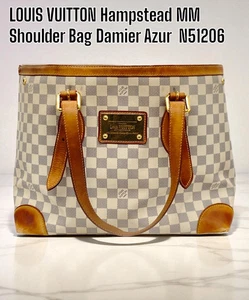 Auth LOUIS VUITTON Hampstead MM Shoulder Bag Damier Azur Leather White N51206 - Picture 1 of 10