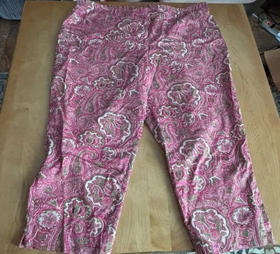 Pantalones Cortos Capris Para Mujer TALBOTS Heritage Talla 20W Rosa Verde Estampado Paisley Foto 1 de 4