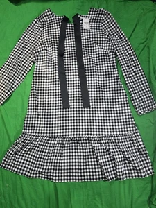 J Crew Flanell Rüschen Kleid Schleife Rücken Schwarz Weiß Buffalo Karo Gr. M Neu - Bild 1 von 5