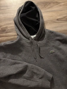 Lacoste Hoodie Mens XL Gray Pullover Fleece Sweatshirt Large Croc Logo On Back - Picture 1 of 11