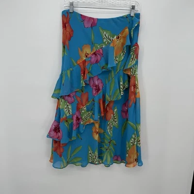 Falda midi elástica floral multicolor azul chaps con volantes talla mediana Y2k Foto 1 de 4