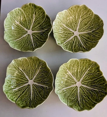 Bordallo Pinheiro 4 件套小号绿色卷心菜叶碗 ~ 4.75 英寸 X 1.5 英寸复古 — 第 1/4 张图片