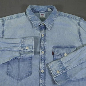 Camisa Levi's Denim Western Para Hombre Medio Lavado Claro Azul Calce Relajado Manga Larga - Imagen 1 de 8