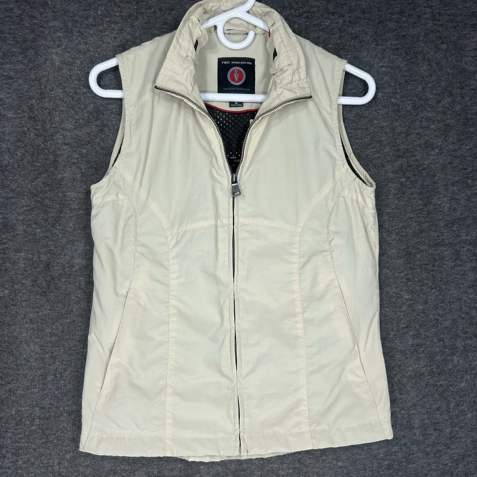Chaleco de Viaje Scottevest SeV Mujer S Beige TEC Multi Bolsillo Cremallera Completa Utilitario Foto 1 de 4