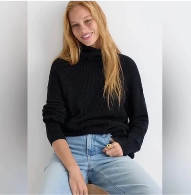 J Crew Black Mixed Stitched Turtleneck Sweater Women’s Size M Cotton Blend NWOT - Image 1 of 4