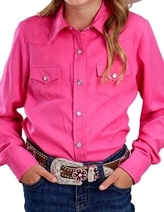 Roper Western Shirt Girls L/S Solid Snap Pink 03-080-0592-4083 PI - Picture 1 of 2