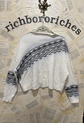 Anthropologie The Alani Cashmere Mock Neck Pullover Print Ivory Gray S NEW - Image 1 of 4