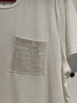 Новый DKNY блестки блестящий карман футболка белый короткие рукава хлопок модал - Изображение 1 из 4