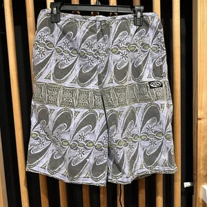 Ocean Pacific Swim Trunks Size L Gray Purple Yellow Board Shorts Patterned FLAW - Picture 1 of 7