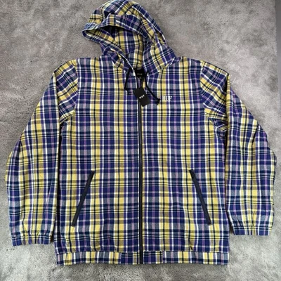 HUF Catalina Windbreaker Jacket XL Insignia Blue Plaid Hooded New $110 - NWT - Image 1 of 4