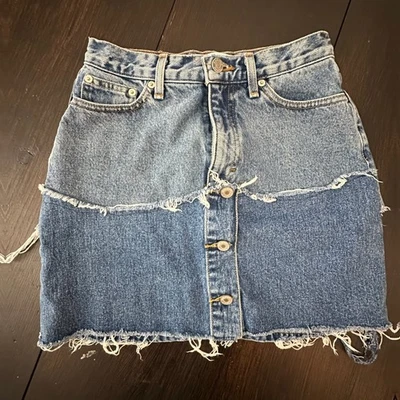Tommy Hilfiger Falda Denim Patchwork Envejecida Dobladillo Crudo Botón Delantero Mujeres Talla 2 Foto 1 de 4