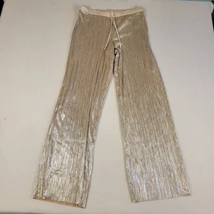 Victoria's Secret Shine Pleat Lounge Pants Champagne Gold Womens Sz M Drawstring - Picture 1 of 14