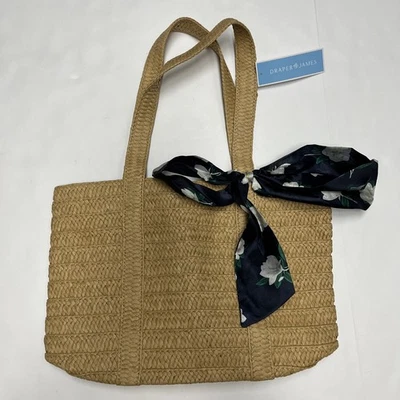 Draper James Everyday Straw Shoulder Bag Tote Purse Handbag With Floral Bow New - Image 1 of 4