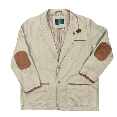 Chaqueta Orvis Zambezi Hombres XLT Tostado 2 Botones Algodón Cuero Borde Safari Campo Abrigo Foto 1 de 4