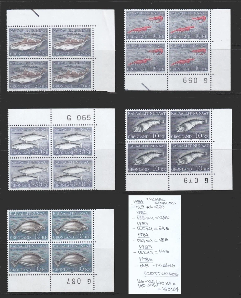 1981-85 fish,crustaceans BLK4 IMPRINT SCT.136-38 140-41 MI.129,33.40,54,62 - Image 1 of 1
