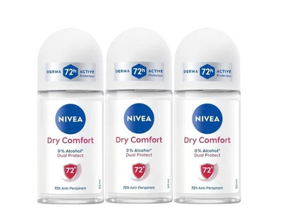 3 PK NIVEA Dry Comfort Anti-Perspirant Roll-On Deodorant 50ml 72H | Alcohol-Free - Image 1 of 4