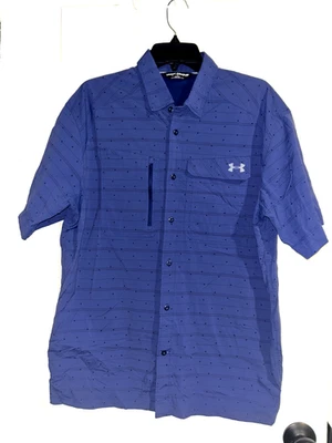 Under Armour men's short sleeve button up fishing shirt blue size large - Image 1 of 4