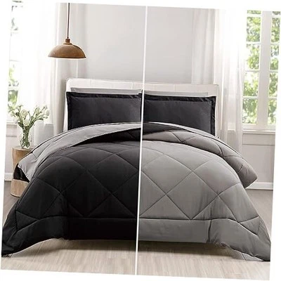  Juego de Edredón 7 Piezas Cama en Bolsa, Juego de Cama Completo/Reversible Queen Negro y Gris Foto 1 de 4