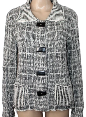 Cárdigan Suéter Blazer Willow Negro Blanco a Cuadros Grandes Botones Bolsillos Cuello S Foto 1 de 4