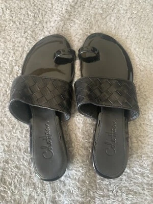 Cole Haan 黑色漆皮拖鞋凉鞋带脚趾环/带 6.5 码 — 第 1/4 张图片