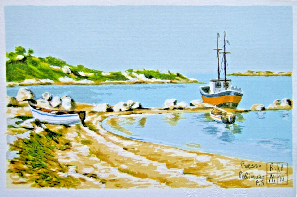 ALDO RISO serigrafia d'autore Firmata e certificata  25 x 17 Presso Palinuro. - Immagine 1 di 1