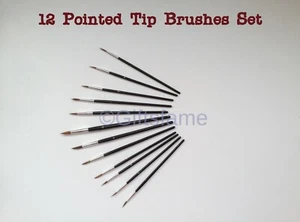 12 POINTED BRUSHES ARTIST KID ART CRAFT ACRYLIC OIL WATER COLOUR PAINT PAINTING - Picture 1 of 1