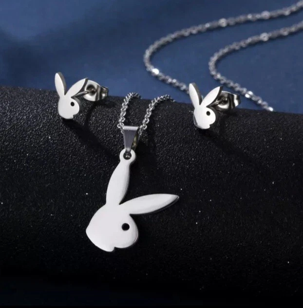 Brincos de prata Playboy Bunny, brincos Playboy, colar Playboy - Imagem 1 de 1