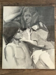 Arte a lápiz original John Leeper dibujo #2 The Couple 1975 enmarcado como nuevo - Imagen 1 de 3
