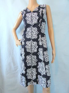 NINE WEST Size 14 Navy Blue & White Floral Sleeveless Fit & Flare Dress - Picture 1 of 10