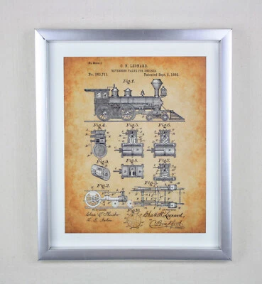 Framed Vintage Railroad Train Patent Print Room Wall Art Decor  11"x13"  [1/3] - Image 1 of 4