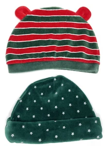 Christmas Velour Baby Infant Caps Hats Beanies 12 Mon. and 1 Smaller, Lot of 2 - Picture 1 of 6