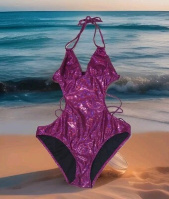 De Colección Traje de Baño GRANDE Metálico Brillante Púrpura Una Pieza Fiesta Club Ropa Rave Dance 1 pieza Foto 1 de 4