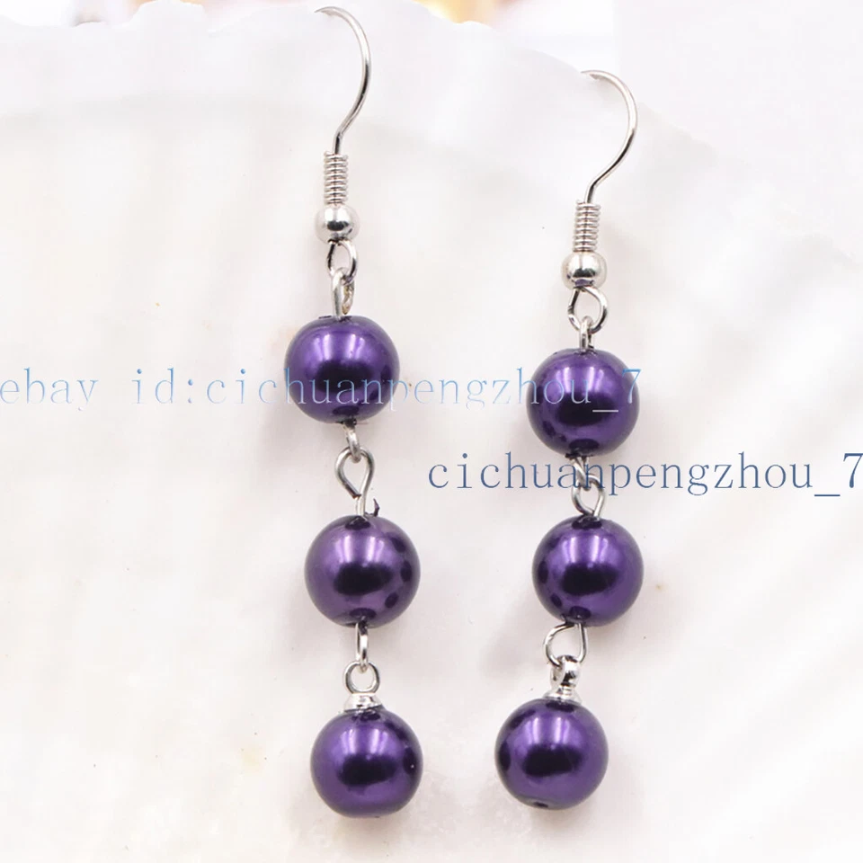 Pendientes de gancho colgantes de plata con cuentas redondas de perlas con concha de mar del Sur multicolores de 8 mm Foto 1 de 1