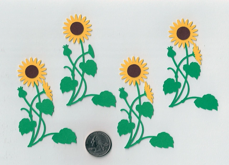 Troquelados de girasol, 2-1/4" x2", 4 piezas. Troquelados de flores, álbumes de recortes, Kansas Foto 1 de 1