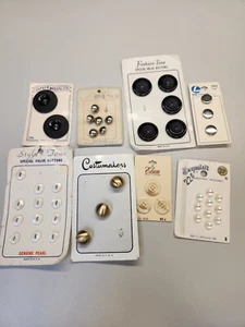 Lot Of Vintage Buttons On Cards Pearl Japan USA Metal 44 Count - Picture 1 of 13