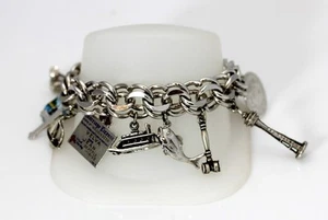Hermoso Brazalete Dije Cargado de Plata Esterlina De Colección 8"" - 11528 - Imagen 1 de 5