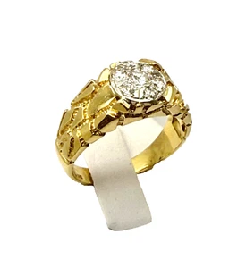 Men's Diamond Nugget Ring 14k Yellow Gold w/Card Appraisal - Size 11.5 - Picture 1 of 9
