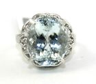 Oval Aquamarine & Diamond Halo Solitaire Lady's Ring 14K White Gold 8.58Ct