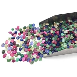 Natural Ruby Emerald Sapphire Tumble Cabochon Gemstone 43 Pcs 5*7-5*8 MM 50 CT - Picture 1 of 5