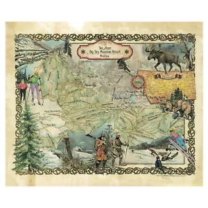 De colección Personalizado Esquí Montana Big Sky Mapa Histórico Obra de Arte Arte de Pared Impresión De Colección - Imagen 1 de 8