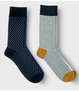 MENS DRESS SOCKS 2 PAIR SHOE SIZE 7-12 POLYESTER SPANDEX GOODFELLOW NAVY GRAY - Picture 1 of 4