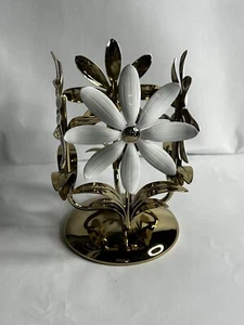 Bath & Body Works White Daisy Flower Single Wick Gold Pedestal Candle Holder NEW - Picture 1 of 6