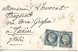 1871 FRANCE 20C X2 ON BUSSINES CARD TO ITALY - Picture 1 of 2
