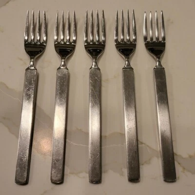 Tenedores de almuerzo/ensalada de acero inoxidable vintage/MCM Dry by Alessi x 5 Achille Castiglioni Foto 1 de 4