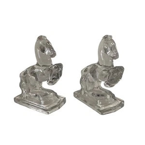 Vintage L.E. Smith Clear Glass Pair of 8" HEAVY Rearing Horse Bookends EUC - Picture 1 of 17