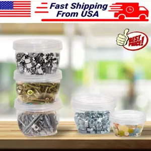 Confezione da 3 contenitori trasparenti fermacarte viti dadi bulloni coperchi twist-top US - Foto 1 di 5