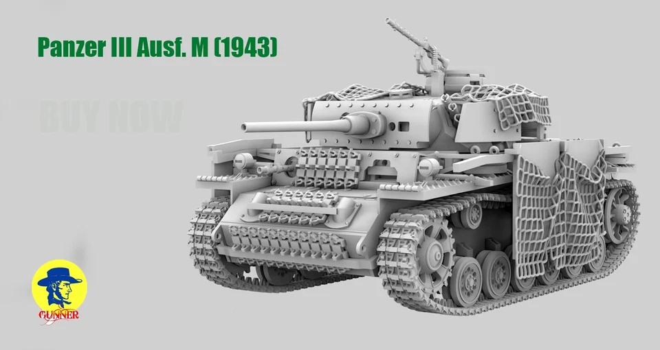 Panzer III Ausf. M (1943) modellino GUNNER 1:72 stampa 3d resina da collezione - Immagine 1 di 1