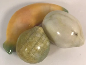 Lot of 3 Stone Marble Fruit Banana Lemon Lime, Unique! - Picture 1 of 24