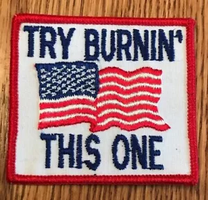 Amerikanische Flagge quadratisch bestickt Aufnäher Patch Try Burnin' This One 3"x3" - Bild 1 von 4